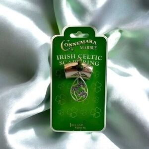Connemara Marble Shamrock Scarf Ring Green Celtic Irish Handmade Ireland